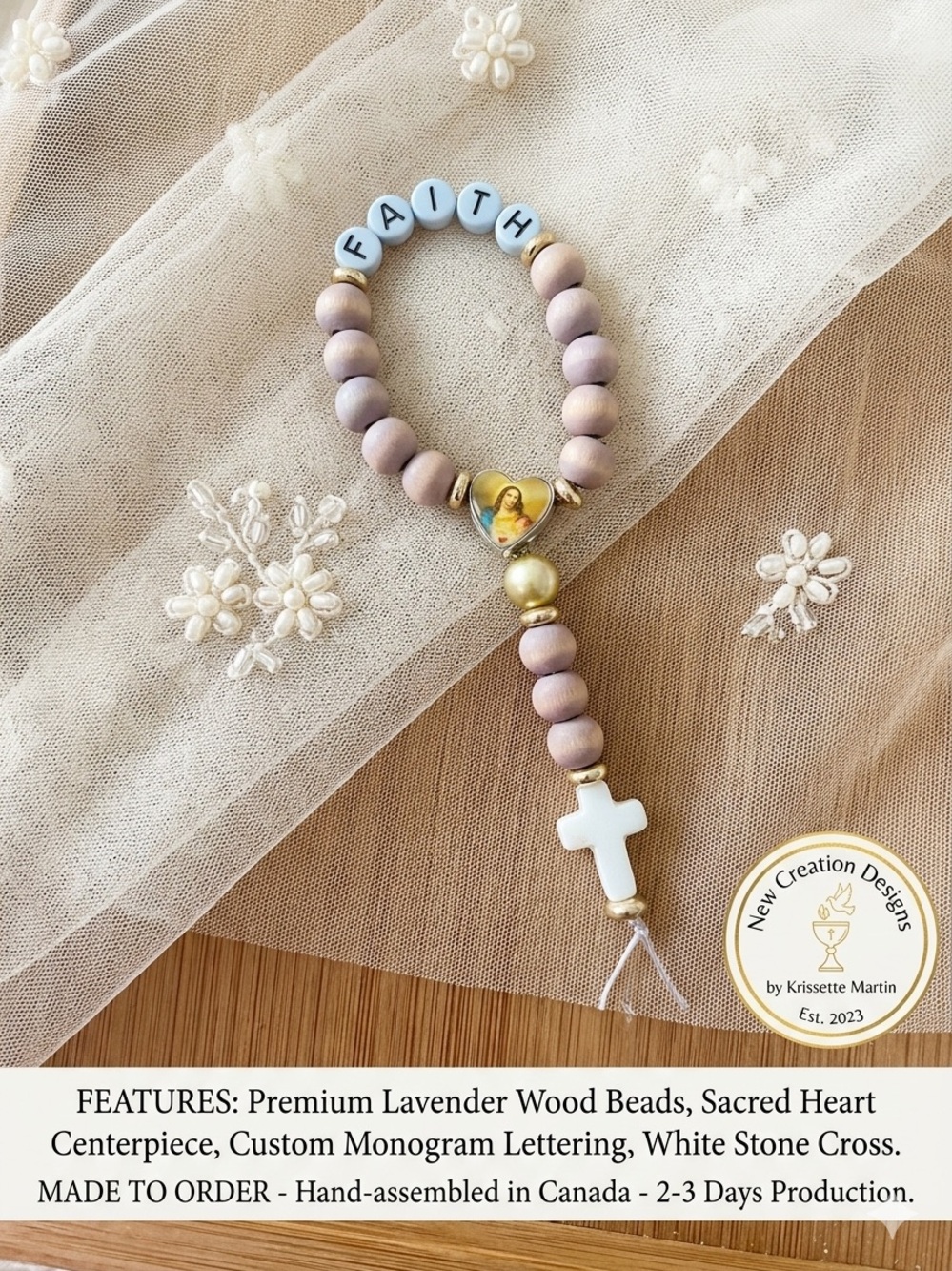 NWT CUSTOM BROWN WOODEN "FAITH" POCKET ROSARY - NEW CREATION DESIGNS